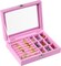 Velvet Jewelry Box Ring Holder for Women, Pink Earring Display Storage Showcase with Clear Lid, Rings Earrings Studs Holder Organizer Box Tray Case for Her Girls Mom Wife Women